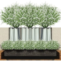 Sinhoon 8 Bundles Artificial Lavender Flowers, Outdoor UV Resistant Artificial Flowers Faux Plastic Shrubs for Hanging Planters Outside Home Decoration(White)