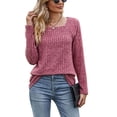 thumbnail image 2 of Fangasis Women T Shirt Square Neck Tunic Tops Long Sleeve Pullover Ladies Casual Blouse Loose Dailywear Tee Claret S, 2 of 6