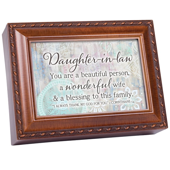 Cottage Garden Daughter-in-law Blessing Woodgrain Rope Trim Music Box Plays Friend In Jesus