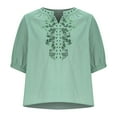 thumbnail image 4 of RYDCOT Summer Tops for Women 2025 Vacation 3/4 Sleeve Imitation Cotton Linen Shirts Floral Embroidery Gauze Blouse Lightweight Loose Tops Clearance Green, 4 of 8