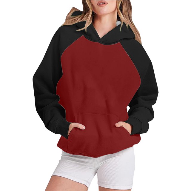 Timegard Sweatshirts for Women Long Sleeve Hoodies Pullover Fall Color Block Loose Tops with Pockets