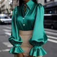 thumbnail image 4 of Womens Satin Blouses Lapel Collar Button Down Long Lantern Sleeve Silk Shirt Slim Fit Dressy Tops Business Work Shirts, 4 of 8
