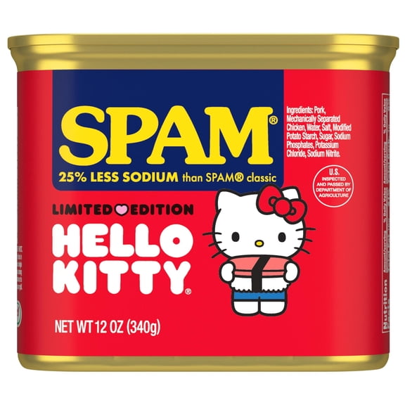 SPAM Hello Kitty 25% Less Sodium, Canned Meats, 7 g Protein, Shelf-Stable, 12 oz Aluminum Can
