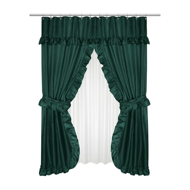 Goodgram Lauren Complete 5 Piece Attached Shower Curtain Valance Set Hunter Green Com Attached Shower Curtain Valance Set, Shower Curtains With Valance Attached