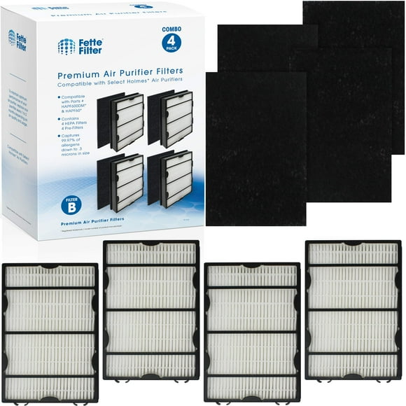 Fette Filter - HAPF600 Series True Hepa Filter B Set Compatible with Holmes Air Purifer for Select Models Includes 4 True Hepa Enhanced Filter and 4 Advanced Odor Reducing Filter