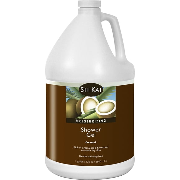 Gel de ducha hidratante diario ShiKai (coco 1 galón) | Fórmula suave sin jabón | con aloe vera y avena para una piel suave y saludable | Alivio de la piel seca
