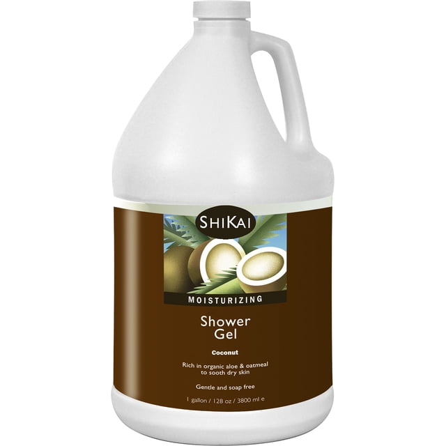 Gel de ducha hidratante diario ShiKai (coco 1 galón) | Fórmula suave sin jabón | con aloe vera y avena para una piel suave y saludable | Alivio de la piel seca