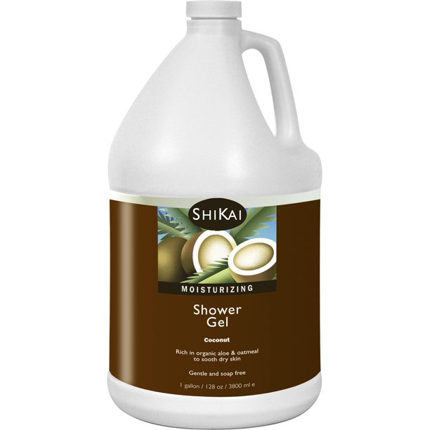 Gel de ducha hidratante diario ShiKai (coco 1 galón) | Fórmula suave sin jabón | con aloe vera y avena para una piel suave y saludable | Alivio de la piel seca