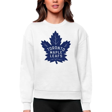 Women s Antigua White Toronto Maple Leafs Primary Logo Team Logo Victory Crewneck Pullover Sweatshirt