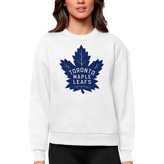 Women's Antigua White Toronto Maple Leafs Primary Logo Team Logo Victory Crewneck Pullover Sweatshirt