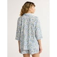 thumbnail image 4 of Joyspun Women’s Woven ¾ Sleeve Notch Collar Top and Boxer Shorts Pajama Set, Sizes XS-3X, 4 of 6