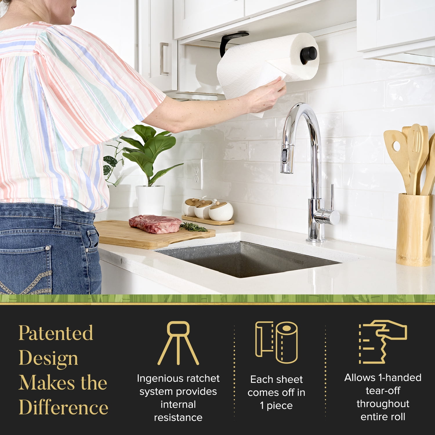 Stainless Steel Wall Mount Paper Towel Holder - One Handed Tear Wall Mounted & Under Counter Paper Towel Holder Dispenser - Easy to Install Horizontally or Vertically - Hardware Included – 11 Inches