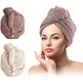 thumbnail image 1 of Turban Handtuch,Haarturban,Handtuch Haare,Handtuch Kopftuch,Kopfhandtuch mit knopf mikrofaser schnell trocknend,Haar trocknendes Tuch für alle haartypen - 2 StückBeige+brown, 1 of 1