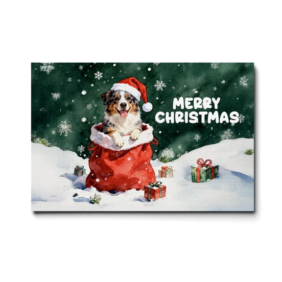 Santa Surprise Gift Australian Shepherd Merry Cheerful Christmas Horizontal Matte Canvas Poster Aussie Dog Lover Gifts Wall Art Home Decor - 12021