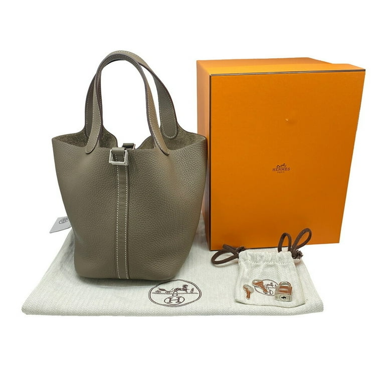 Authenticated Used HERMES Hermes Picotin Lock PM 18 Etoupe Taurillon  Clemence Handbag Y Stamped (2020) Silver Hardware Gray Beige Popular Color  Ladies 