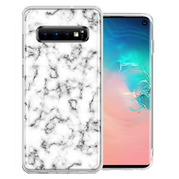 MUNDAZE For Samsung Galaxy S10 Plus White Grey Marble Design Double Layer Phone Case Cover