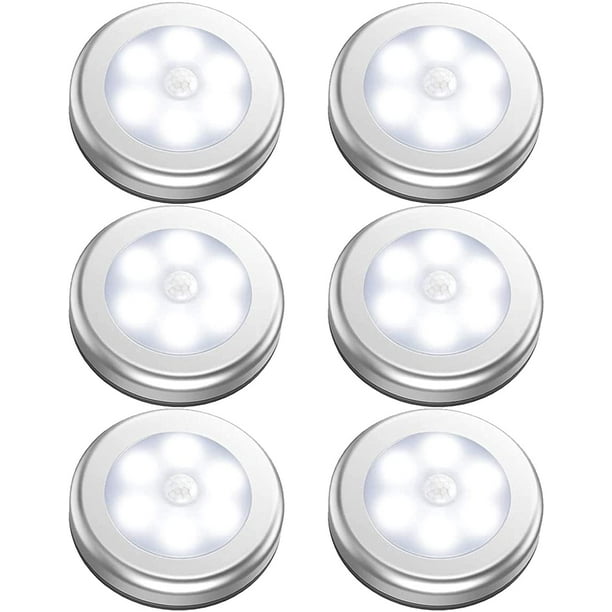 Paquete de 6 luces con sensor de movimiento a pilas para interior, luces LED para armario, luz nocturna inalámbrica con pilas, apliques de pared adhesivos para despensa, armario, cocina, escaleras, pa
