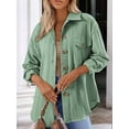 thumbnail image 2 of Oversized Cable Knit Shacket Shirts for Womens Button Down Long Sleeve Work Blouses Fall Fashion Tops Green M, 2 of 3