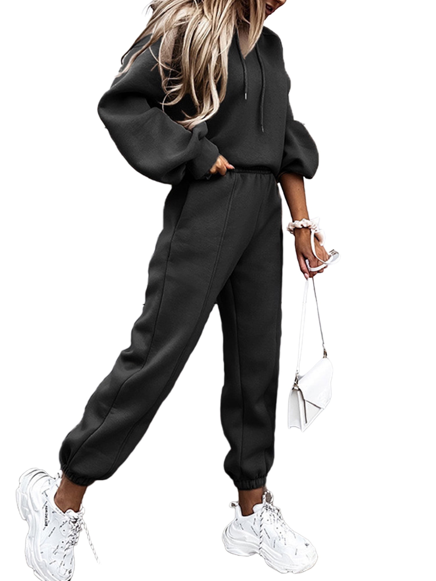 Frontwalk Sweatsuit 2pcs Set for Women Casual Tracksuit Playsuit Long  Sleeve Sweatshirt and Sweatpants 2 Piece Solid Outfit Sweat Suit 