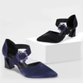 thumbnail image 6 of Fesfesfes Women Heels Fashion Women Pointed Toe Rhinestone Buckle High Heels Pointed Toe Hollow Cloth Thick Heel Shoes 6.5(38), 6 of 9