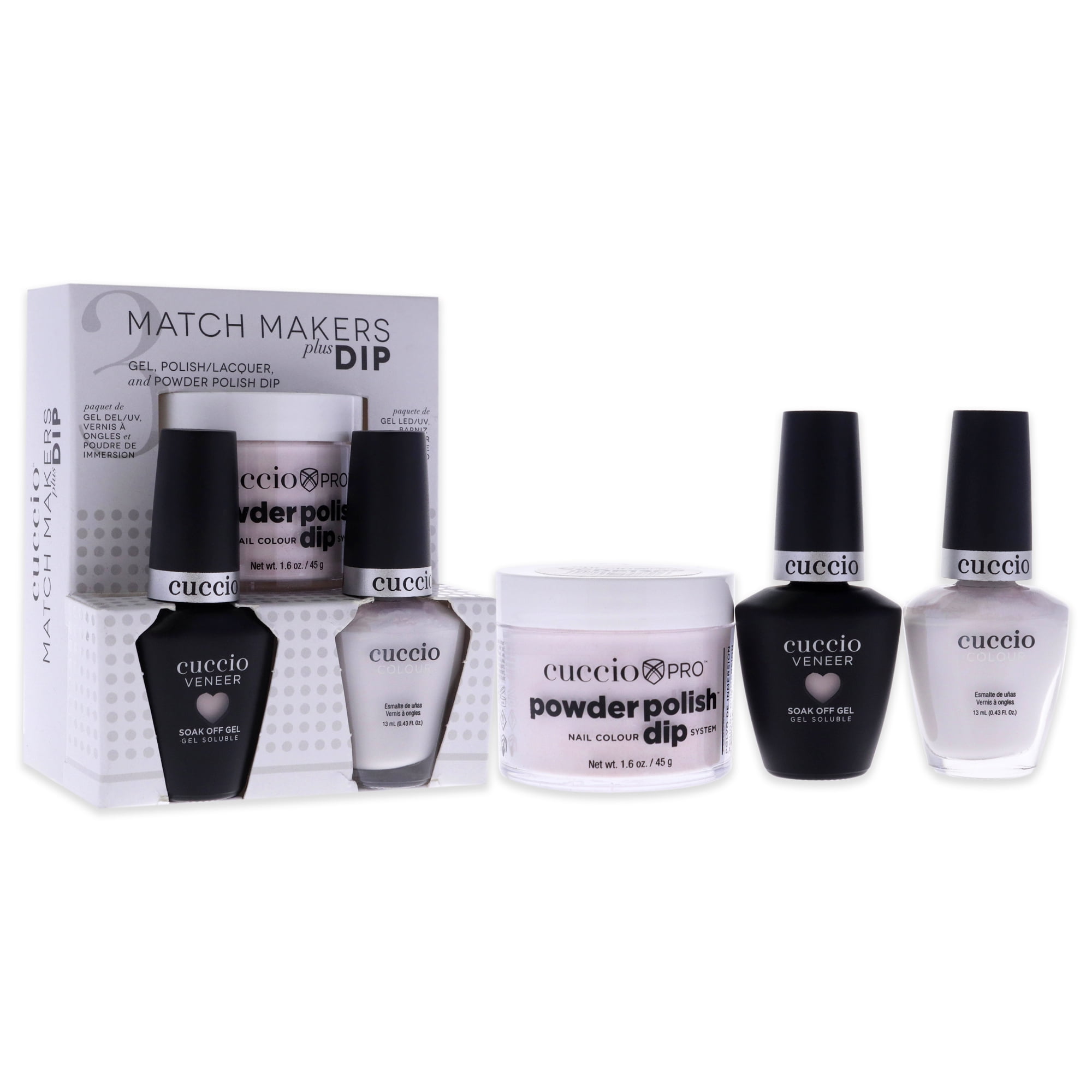 Cuccio Colour Match Makers Plus Dip Are You Kitten Me 3 Pc Gift Set - 1.6oz Pro Powder Polish Dip System, 0.44oz Veneer Soak Off Gel, 0.43oz Colour Nail Polish
