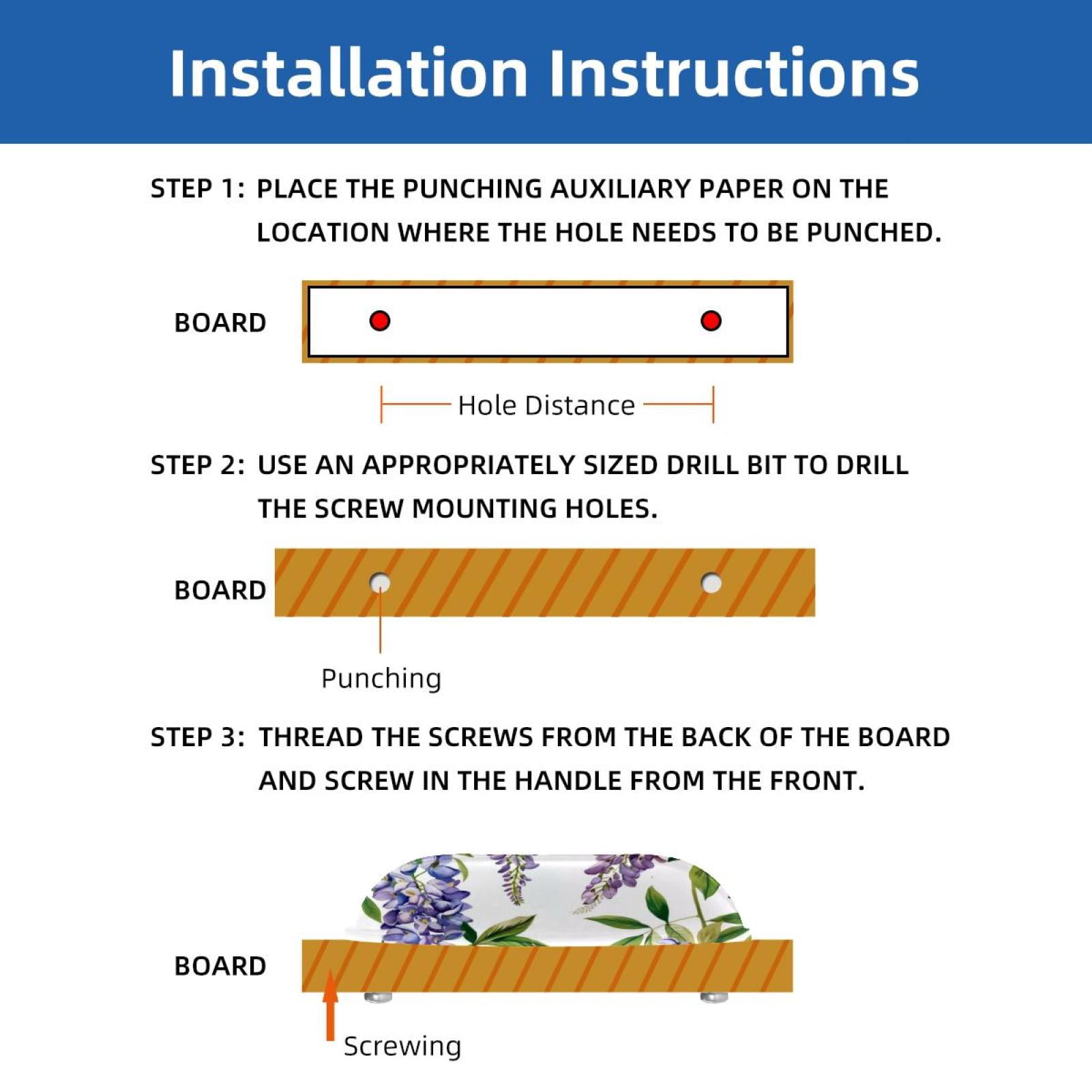 PhooArto 6 Pcs Cup Drawer Pulls, Purple Wisteria Flower Pattern Shell Shape Handles Cabinet Knobs for Dresser Cupboard Closet Wardrobe with Screws