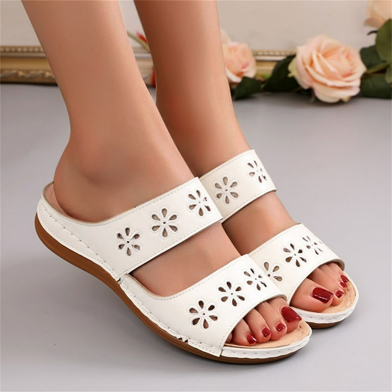 Bkolouuoe Womens Clog Slippers Size 7 Fashion Ladies Flat Flower Slippers  Roman Style Spring And Summer Sandals Backless Slides for Women