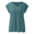 thumbnail image 4 of Womens Summer Tops Casual V Neck T Shirts Loose Fit Short Sleeve Shirts Comfy Roll Sleeve Going Out Tops Blue L, 4 of 5