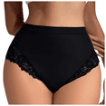 thumbnail image 2 of Fulorrnie High Waisted Lace Trimmed Shaping Women's Panties Supportive Briefs Underwear Boyshorts for Tummy Control All Day Comfort, Black, S, 2 of 4