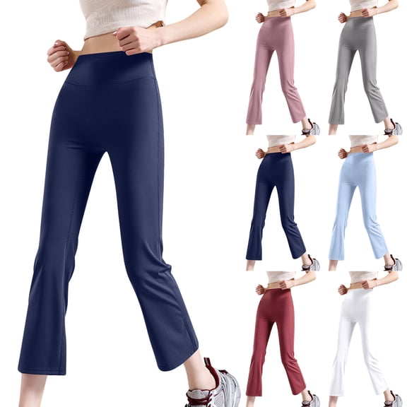 FRSASU Women's Yoga Capri Pants Slim Fit Flare Workout Lounge Bootleg Leggings Bootcut Crop Exercise Pants White