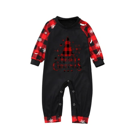 

ERTUTUYI Family Matching Christmas Pajamas Set Plaid Sleeves Cozy Beautiful Pattern Printing Festival For Adults Kids ParentChild Outfit Black 24M