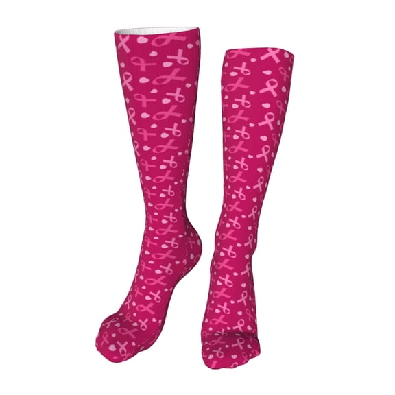 Rateoe Breast Cancer Awareness6 print Women's Men's Novelty 20in Crew Socks Cotton Socks Knee High Socks for Walking,Running,Nurses,Pregnancy-One Size
