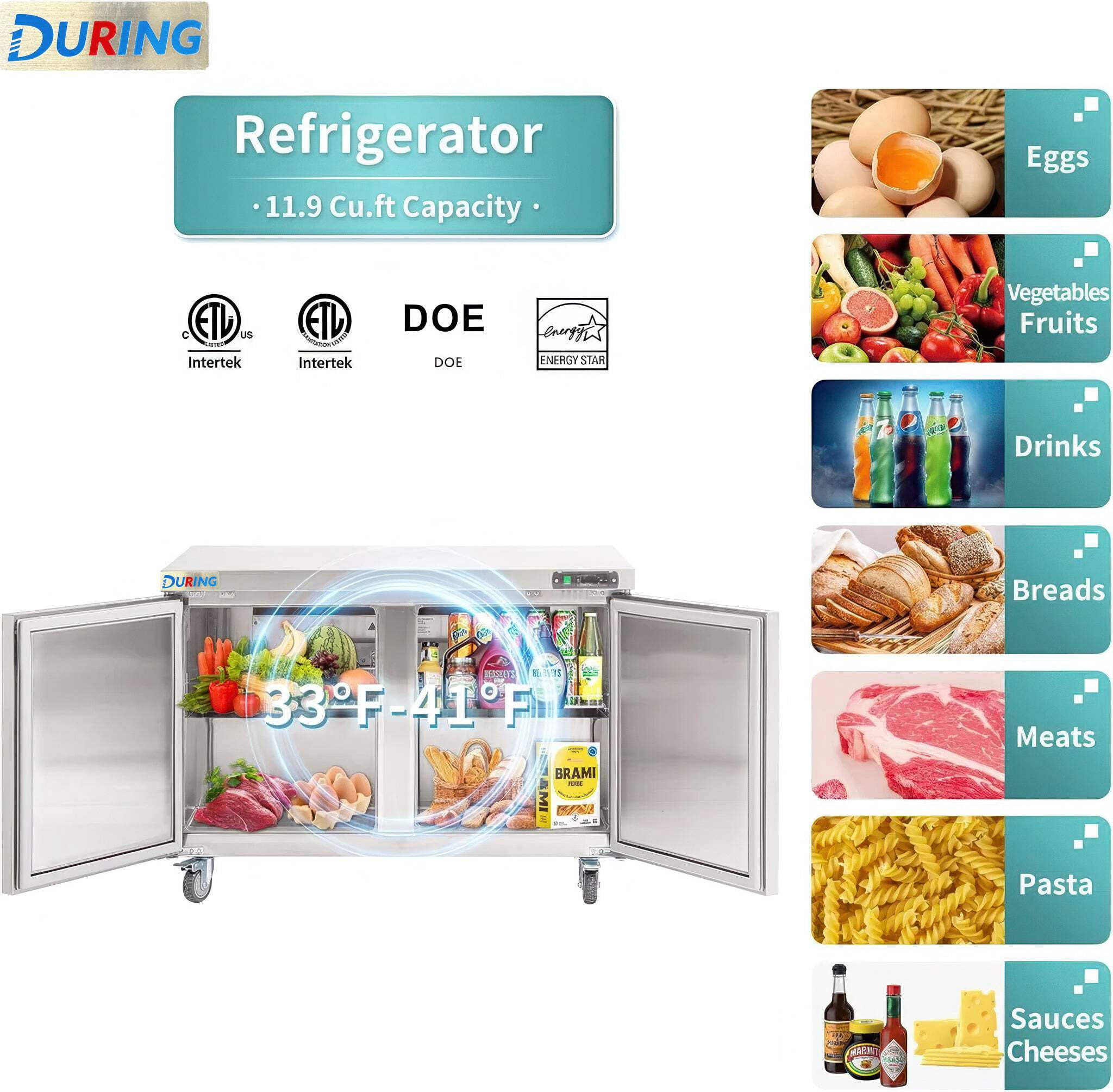During D-KTR-48B 48" 2 Door Commercial Undercounter Refrigerator