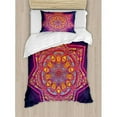thumbnail image 3 of Lotus Duvet Cover Set Queen Size, Ornamental Vibrant Mandala Universe Kaleidoscope Folk Tribal Meditation Illustration, Decorative 3 Piece Bedding Set with 2 Pillow Shams, Multicolor, by Ambesonne, 3 of 3