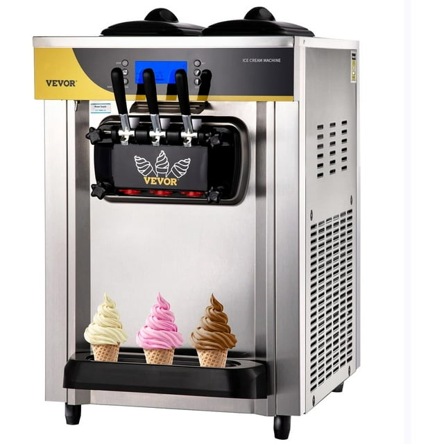 VEVOR Máquina para hacer helados comercial, rendimiento de 22-30 l/h, máquina de servicio suave para encimera de 2200 W con tolva de 2 x 6 l, panel LCD de 2 l, alarma de escasez de inflado, máquina pa