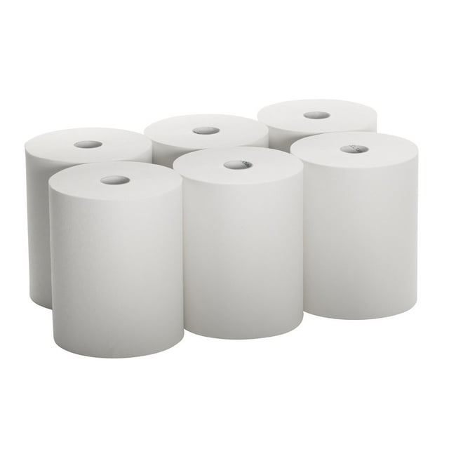 Rollos de toallas TAD CulinWare de alta capacidad, 10 rollos blancos, 6 unidades