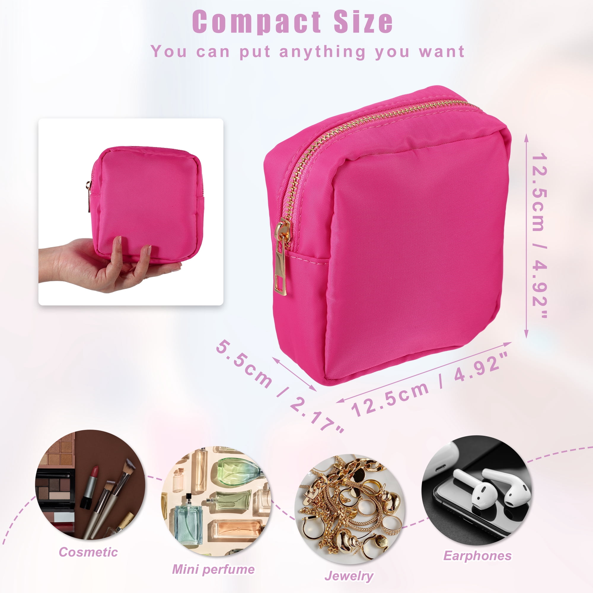 Unique Bargains 1Pc Nylon Mini Waterproof Storage Makeup Bag Waterproof Storage Rose Red