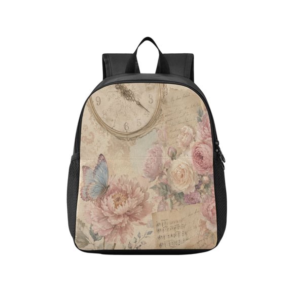 Toddler Backpack Vintage Peony Clock Pattern Waterproof Lightweight Backpack Casual Mini Daypack for Daycare & Travel