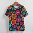 thumbnail image 3 of Nostalgic Vintage Floral Womens Tops Women's Fashion Casual Short Sleeve Flower Print Round Neck Pullover Top Blouse, 3 of 6