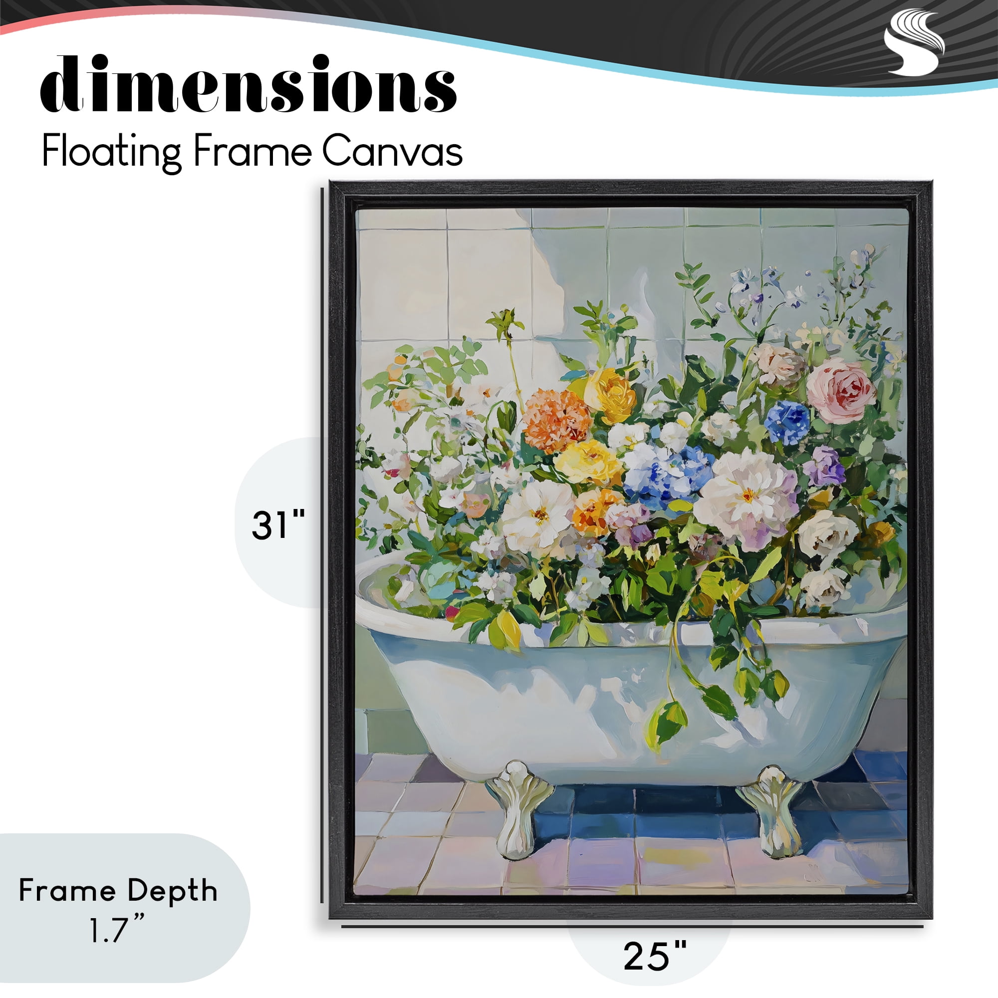 Stupell Industries Vintage Bathtub Bouquet Overgrowth Black Framed Floater Canvas Wall Art, design by The Prints Vibe