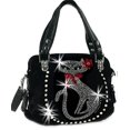 thumbnail image 2 of Zzfab Double Handles Rhinestone cat Purse Black, 2 of 4