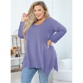 thumbnail image 2 of SHOWMALL Women's Plus Size Long Sleeve Tunic, Purple Gray 2X Handkerchief Hem Shirts, Flattering Swing Fit Tops, Easy Layering for Spring/Fall/Winter, 2 of 9