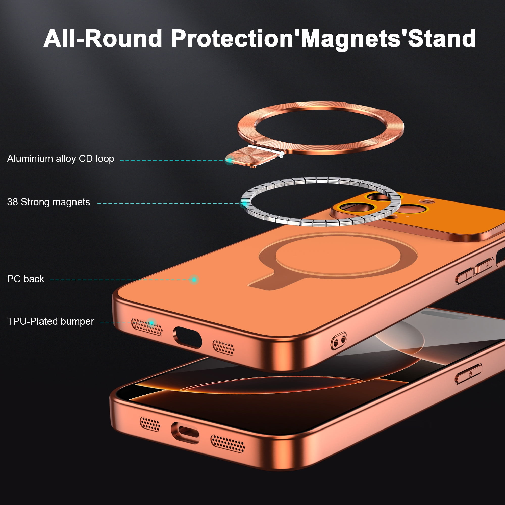 JETeacka Magnetic Case for iPhone 13 Pro Max with Stand MagSafe Compatible Camera Protection Military Drop Protection Not Yellowing Slim Cover, Orange