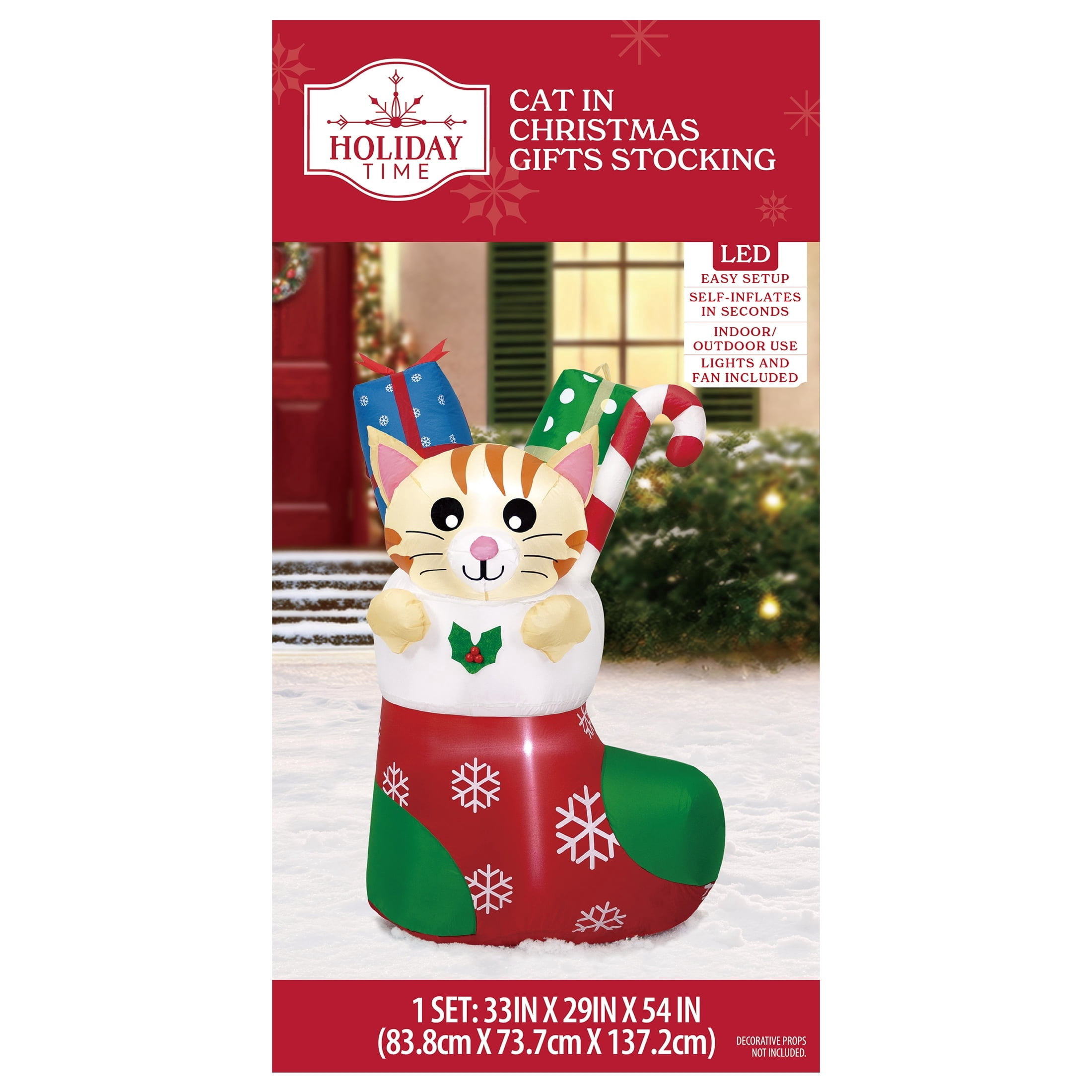 Multicolor Cat in Stocking Christmas Airblown Yard Inflatable, 4.5', by Holiday Time