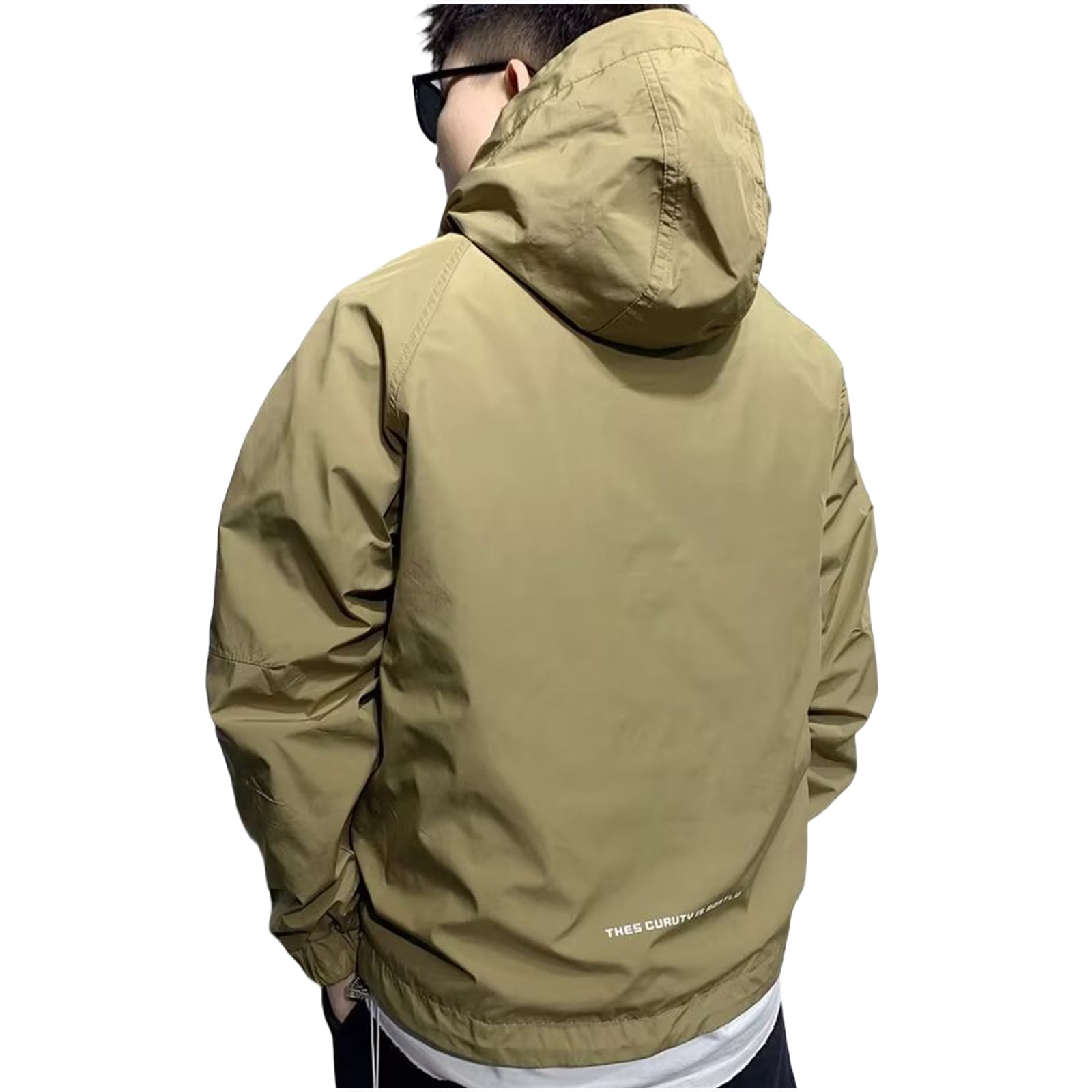 UVEASISHA Men's Anorak Pullover Quarter-Zip Hooded Jacket Waterproof Lightweight Windbreaker Hoodies Outdoor Golf Rain Jackets with Pockets Khaki 3XL