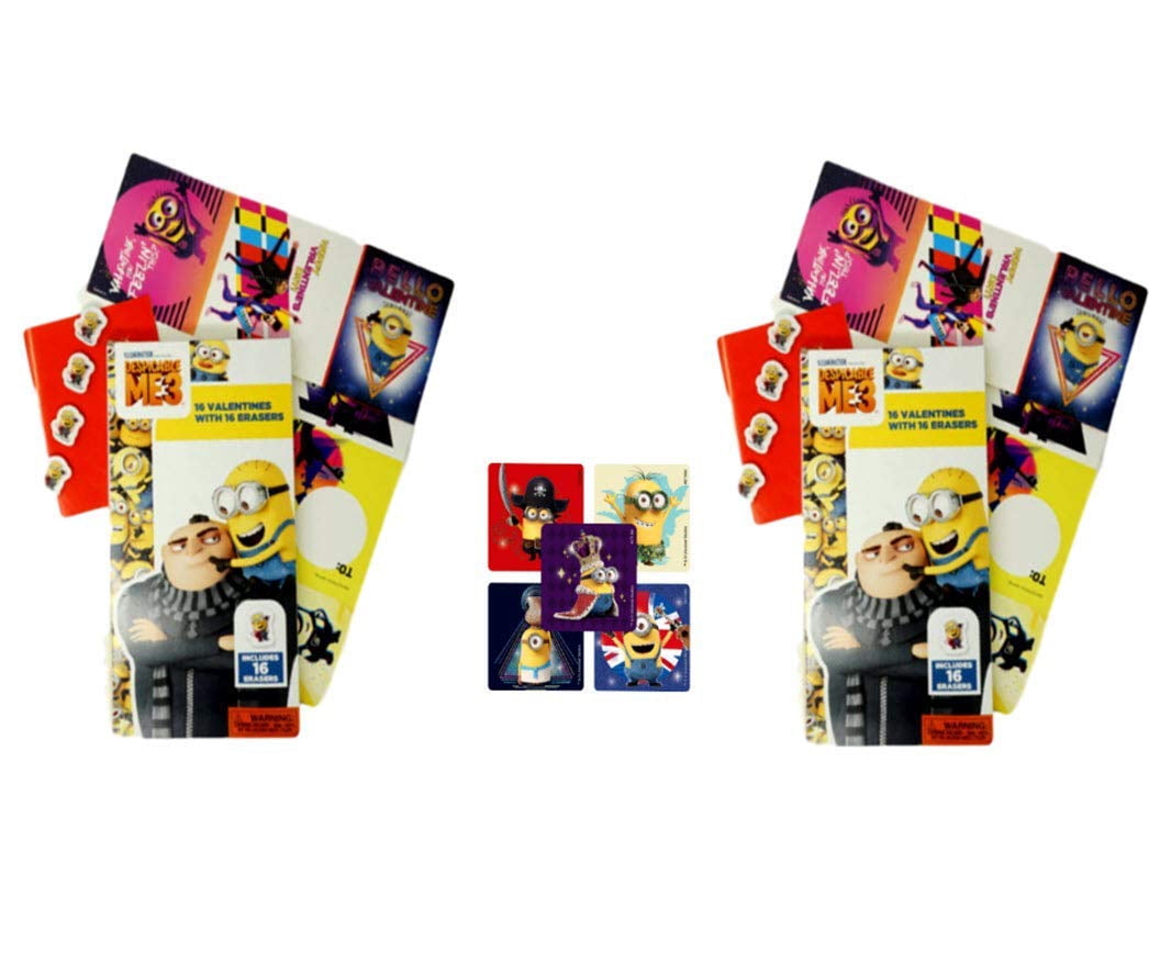 Despicable Me Valentine Cards, 32 Cards and Erasers, 5 Bonus Stickers ...