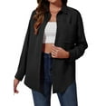 thumbnail image 7 of Siliteelon Women's Black Textured Button-Down Long-Sleeve Casual Shirt with Pockets - Classic and Versatile for Office Commuting, 7 of 7