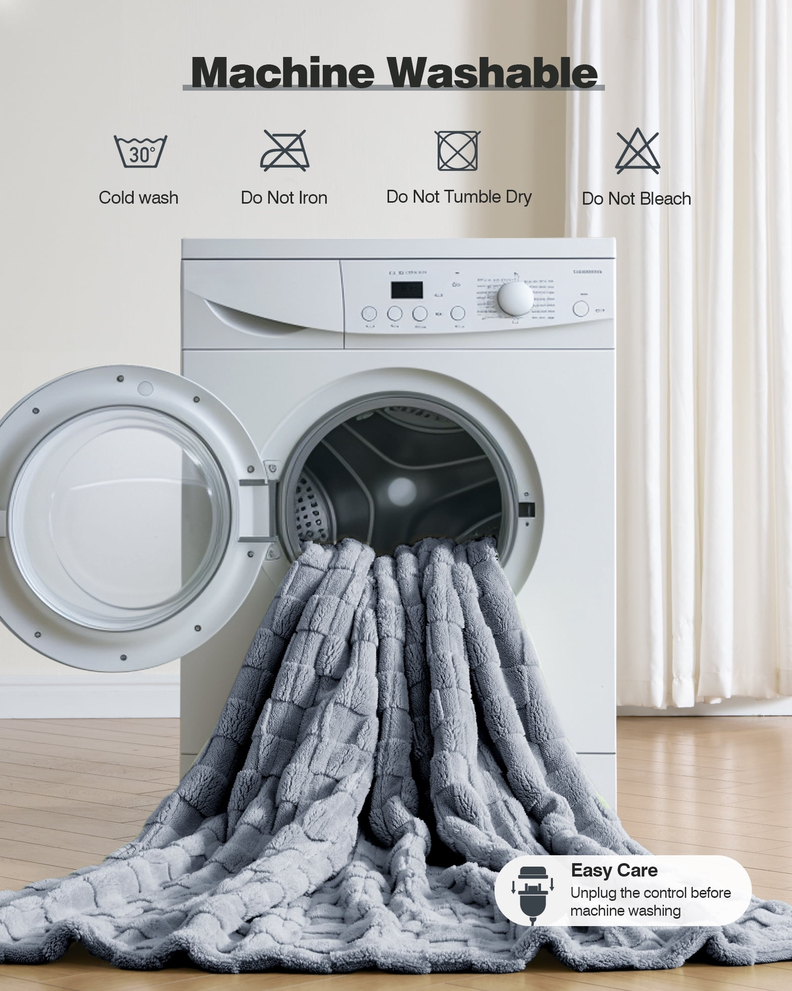 Ocuuziisu 50" × 60" Heated Throw Blanket — 9 Heat Levels, 1–10H Timer, Fast Even Warming Electric Blanket Throw, Machine Washable — Green & Gray