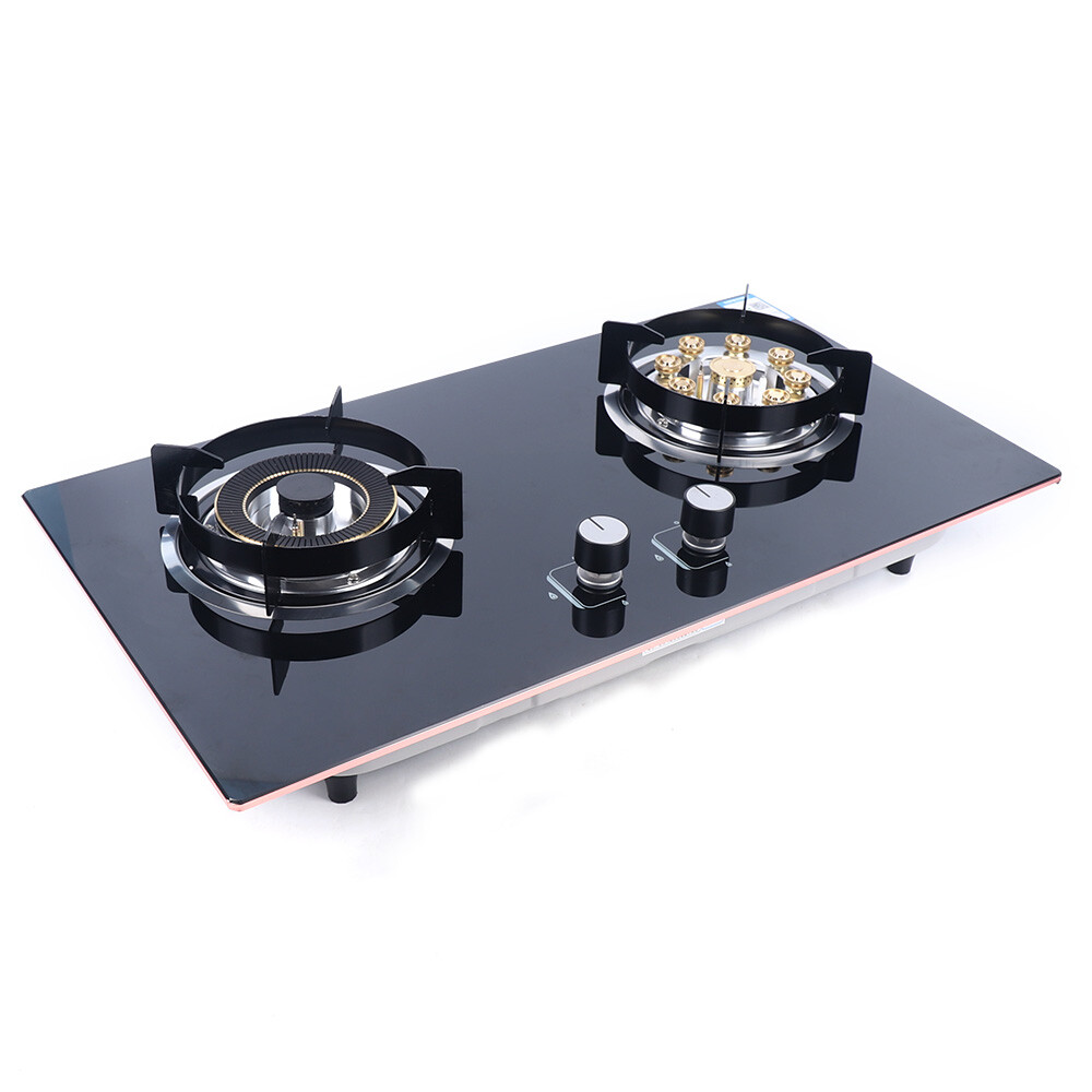 TFCFL Black 2 Burner Kitchen Gas Cooktop Stove Top Built-in Natural Gas Cooker 730*410mm
