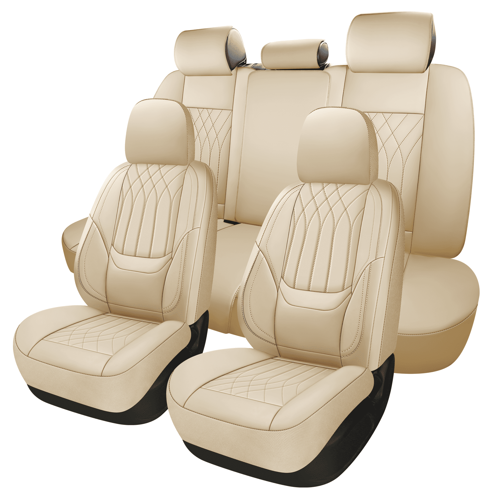 NS YOLO Premium Faux Leather Car Seat Covers Full Set | Universal Fit for Cars, Trucks & SUVs | Waterproof, Full Coverage 5-Seat Protector beige
